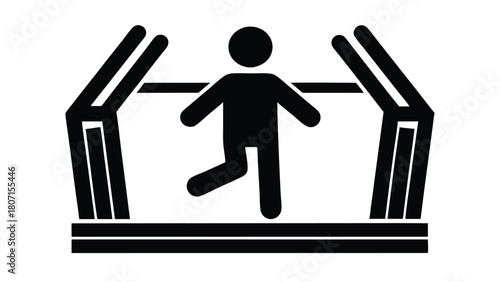 Stylized Silhouette of a Person Walking on a Treadmill for Exercise, Depicted in a Clean, Black and White Vector Illustration.                        