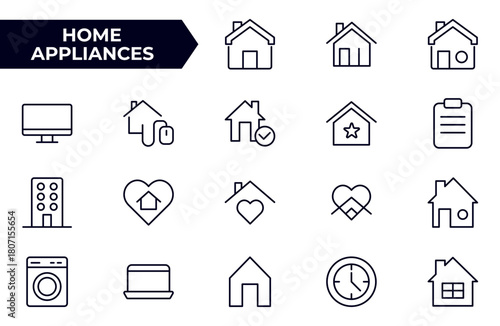 Home Icon Set. A cozy and inviting collection of icons that embody comfort and lifestyle, perfect for enhancing real estate apps, home improvement projects, and websites.
