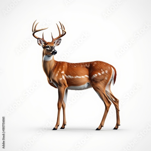 Majestic White-Tailed Buck Standing on White Background