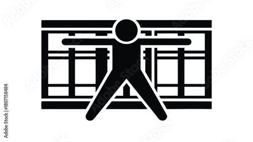 Silhouetted Man Doing Jumping Jacks Near Window for Fitness and Active Lifestyle, Isolated on White.                                                  