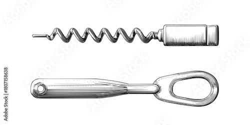 Elegant 2D Corkscrew Outline Stylish Scissors | Clean, isolated vector art for creative projects.