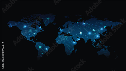 world map made with dots and lines