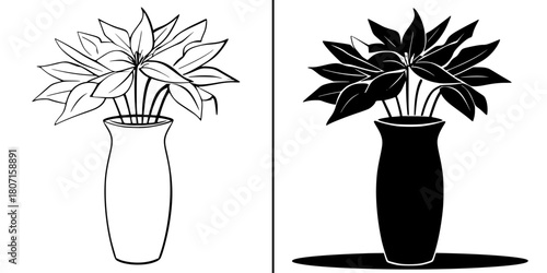 Elegant Vase Flower, Black White Edition | Clean, isolated vector art for creative projects.