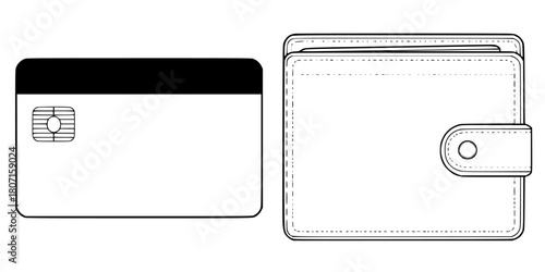 Elegant 2D Illustration Credit Card Trifecta: Render Stylish Leather Wallet Three Cards | Clean, isolated vector art for creative projects.