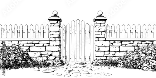 Timeless Vista: Black White Gateway Serenity | Clean, isolated vector art for creative projects.