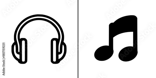 Black white silhouette pair headphones sound waves background | Clean, isolated vector art for creative projects.