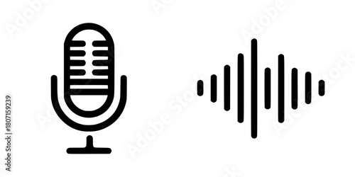 Whispering into void: Microphone silhouette against audio wave | Clean, isolated vector art for creative projects.