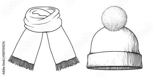 Crisp Winter Fashion: Scarf Hat Pairing | Clean, isolated vector art for creative projects.