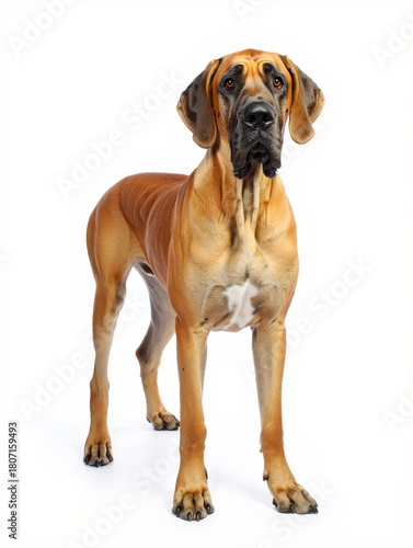 Loyal and Alert Leonberger Dog Portrait on White Background