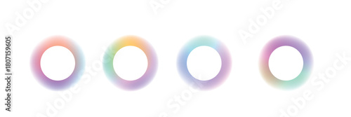 Set of gradient with blur glowing frames . Collection of futuristic glowing, neon colored with aura round frames for web design . Vector Illustration.