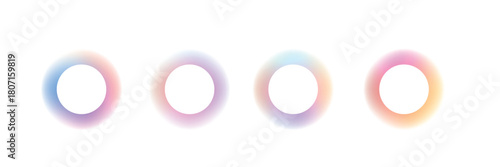 Set of gradient with blur glowing frames . Collection of futuristic glowing, neon colored with aura round frames for web design . Vector Illustration.