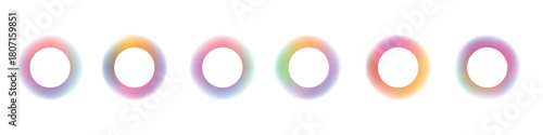 Set of gradient with blur glowing frames . Collection of futuristic glowing, neon colored with aura round frames for web design . Vector Illustration.