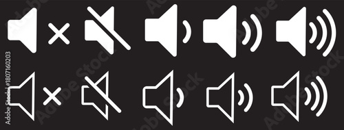 Speaker icon set. Mute and unmute volume signs icon with editable stroke. Speaker line icon set.