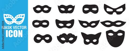 Masquerade Masks Collection Black Eye Disguise Costumes Anonymous Identity Mystery Carnival Vector Icons