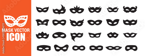 Set of black and white elegant masquerade masks. Carnival costume accessories collection. Vector icon