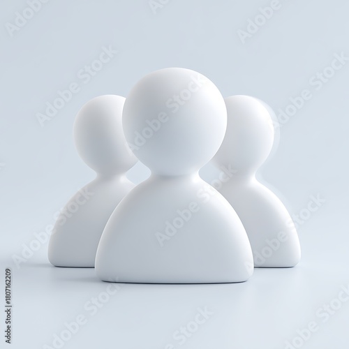 Abstract 3D white human icons representing a professional community, user group, or collaborative team in a minimalist design