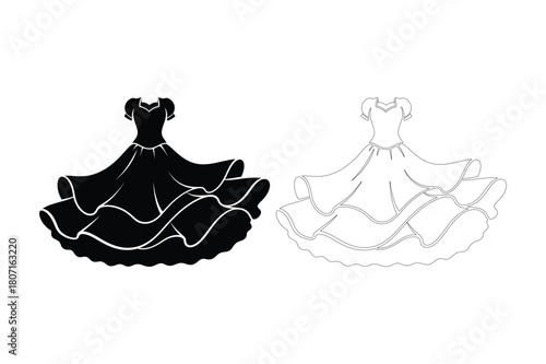 Elegant ball gown silhouette and sketch