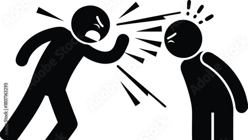 Anger Expression: Stick Figure Yelling at Another, Illustrating Communication Breakdown and Aggression, Isolated on White Background                  