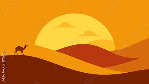 a dramatic silhouette of sand dunes and a lone cam.svg