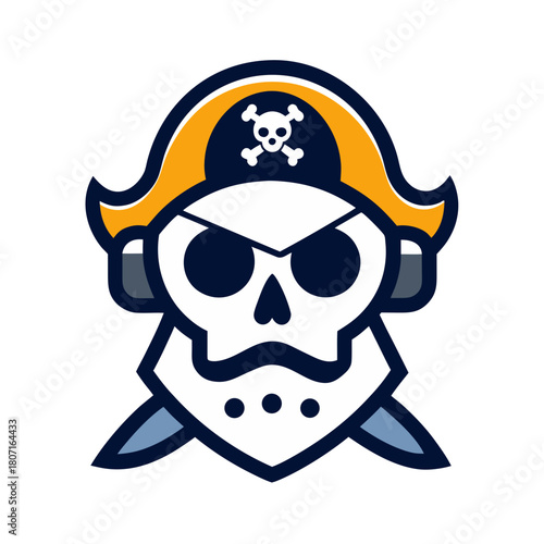 cartoon pirate skull with eyepatch and joystick cr.svg