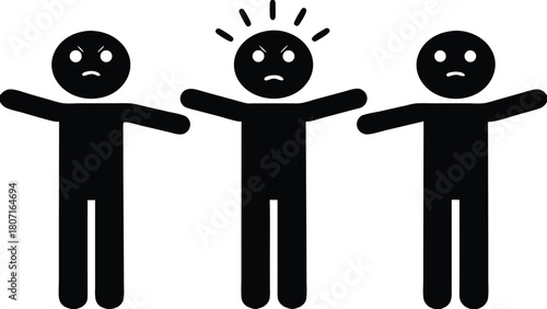 Angry Stick Figures with Arms Outstretched, Flat Design Illustration                                                                                  