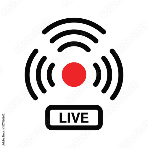 Live streaming icon with wifi signal and red record button isolated on