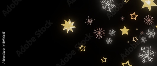 Wallpaper Mural Elegant Christmas or winter design. Perfect for cards, banners, and websites. Gold stars and snowflakes on black. Torontodigital.ca