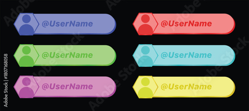 Neon Game Style Username Tag Vector Pack Editable Gradient Name Labels for Stream Overlay UI & Social Media