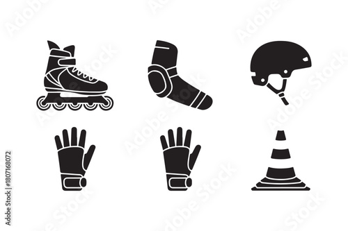 Rollerblading safety gear and training cone icons