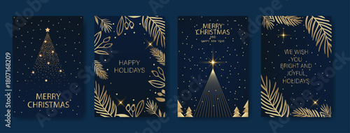 Merry Christmas and Happy New Year. Vector illustration templates for holiday greeting card, background, website and social media banner, marketing material.