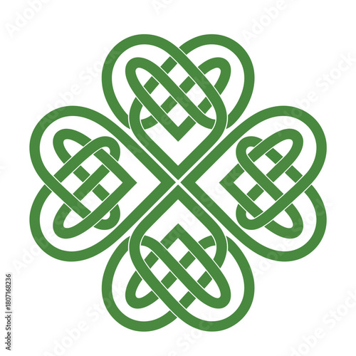 Celtic heart knot with shamrock and clover leaf design, irish lucky charm illustration perfect for st. patrick’s day, irish heritage, and festive decoration.
