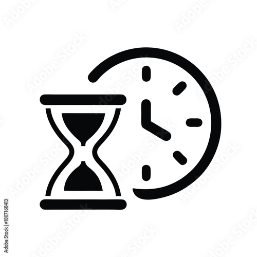 Minimalist Vector of Hourglass and Clock Symbolizing Time Management, Deadlines, and Efficiency                                                       