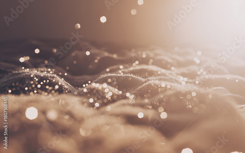 Sparkling dust particles floating in soft, warm, diffused light