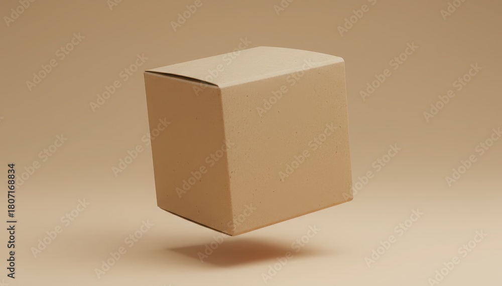 Fototapeta premium Cardboard box floating mockup with shadow on beige background