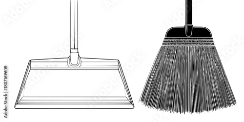 Essential Cleaning Tools: Dustpan Broom | Clean, isolated vector art for creative projects.