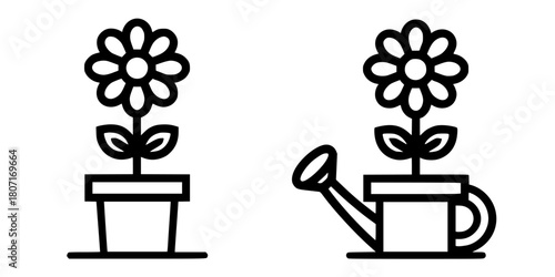 Blossoming Flowerpots: Pair Plants Ceramic Vases | Clean, isolated vector art for creative projects.