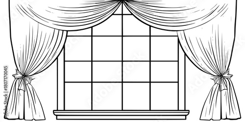 Elegant Black White Window Curtains | Clean, isolated vector art for creative projects.