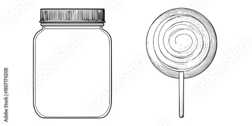 Elegant Candy Jar Lollipop Illustration | Clean, isolated vector art for creative projects.