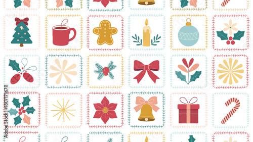Festive Holiday Icons Seamless Pattern Christmas & Winter Season Decorations Repeating Background