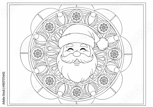Festive Santa Claus Mandala Coloring Pages for Christmas Holiday Fun and Relaxation Activity