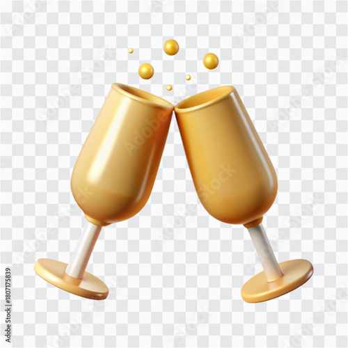 3D New Year Toast Icon | Celebration Cheers, Festive Champagne Symbol