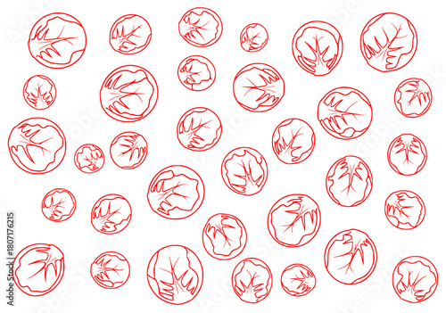A large group of circular shapes with leaves drawn in black ink on a , circle, design, draw, illustration, pattern, spinach, against transparent background