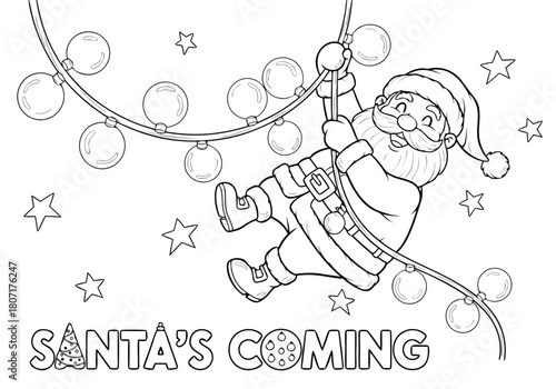 Merry Santa's playful climb engaging printable holiday coloring pages for children