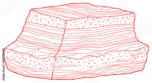 A black and white line drawing of a rock with wavy lines and bubbles, boulder, cube, drawing, illustration, mineral, rock formation, stone, against transparent background