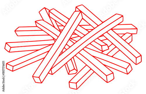 A black and white line drawing of a pile of wooden sticks arranged in a circular pattern, bundle, icon, illustration, line, pencil, stack, stick, toothpick, against transparent background