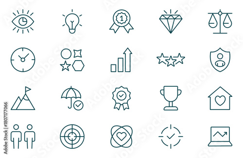 Core Values Icon Set. Minimal and Modern Vector Icons for Integrity, Ethics, Leadership, UI, Web, Mobile, and Business Graphic Design Projects