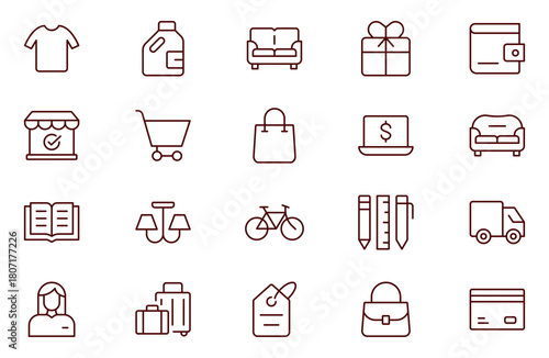 Marketplace Categories line Icon set. Vector illustration in modern thin-line style of e-commerce-related icons: household goods,  Editable stroke outline icon set.