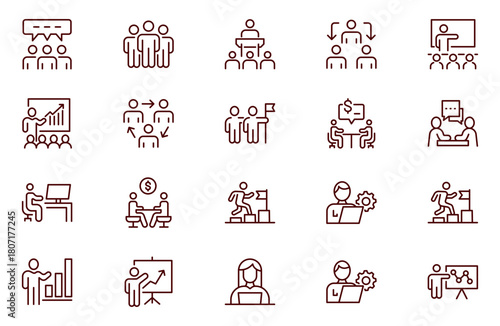 Stakeholder line icons set.  Business, partner, shareholder, investor, supporter vector illustrations.