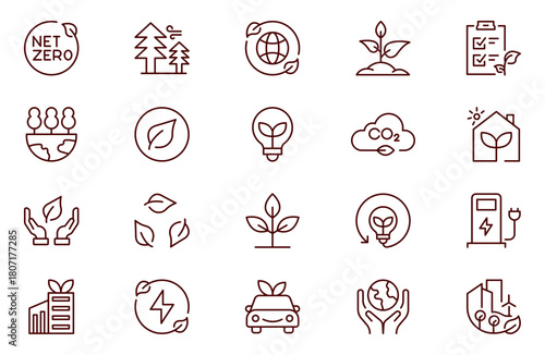 Net Zero line icons set. Net Zero outline icons with editable stroke collection. Includes Carbon footprint, Net Zero Line Icons Vector And Illustrator