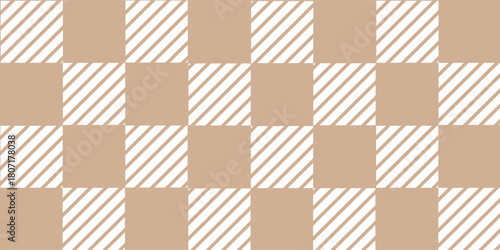Gingham seamless pattern. Beige and white vichy background texture. Checkered tweed plaid repeating wallpaper. Natural nude fabric and textile swatch design. Vector